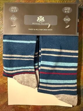Royal Class Daddy & Me 2 Pair Crew Socks - Striped Gray Kid & Dad 2 Set NEW